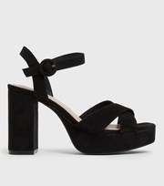 New Look Black Suedette Platform Block Heel Sandals